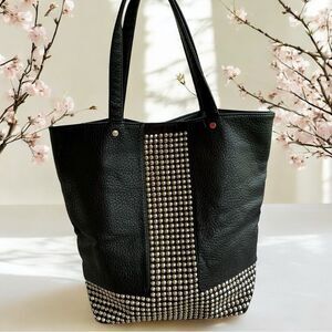 Deux Lux Black Vegan Leather Tote Silver Stud Design Edgy, Chic, Statement Piece